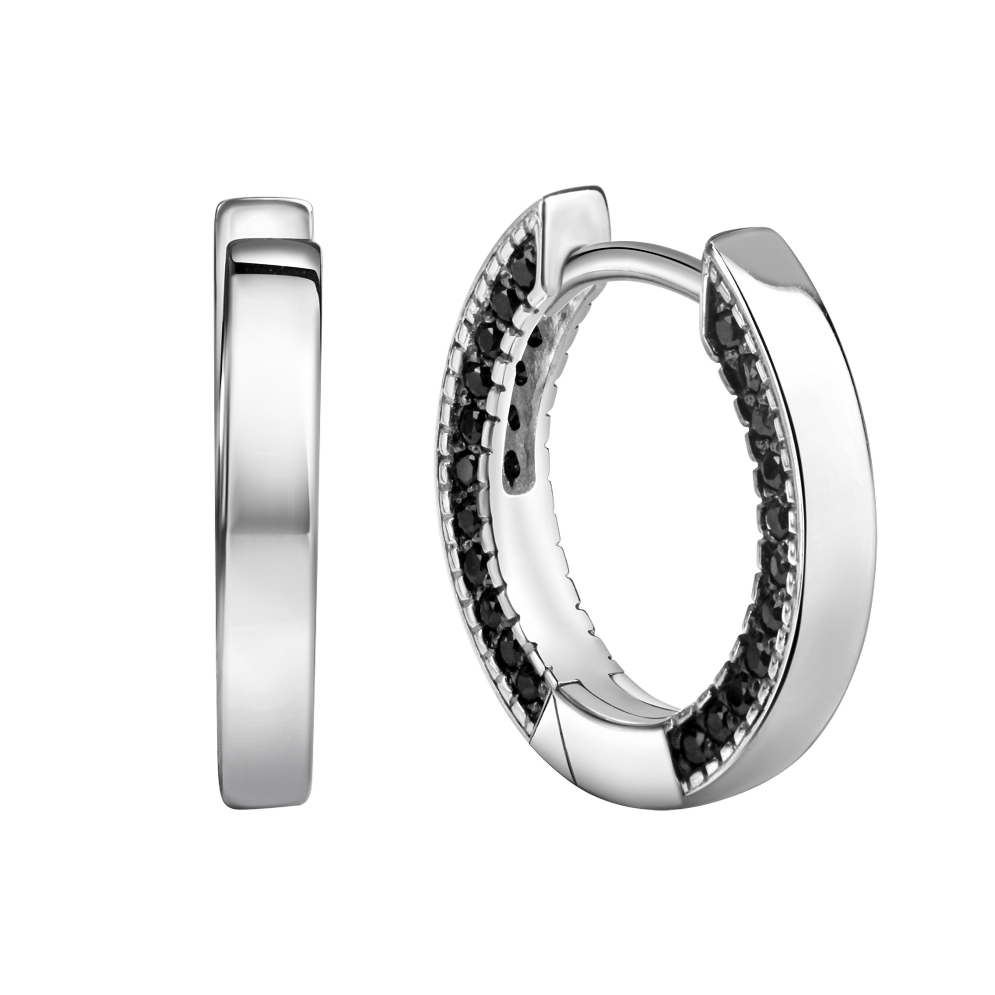 Paar Creolen CELESTA "Silber 925 rhodiniert mit 88 schwarzen Zirkonia-Steinen", silber (silbergrau, schwarz), Ohrringe, Damen, ONE-SIZE, Silber 925 (Sterlingsilber) Image