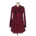 Red Camel Casual Dress - Mini Collared Long sleeves: Red Checkered/Gingham Dresses - Women's Size X-Large