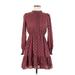 Sweet Wanderer Casual Dress - Mini Mock 3/4 sleeves: Burgundy Polka Dots Dresses - New - Women's Size Small