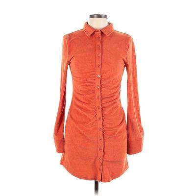 Isalis Casual Dress - Shirtdress Collared Long sleeves: Orange Print Dresses - Women's Size Large