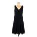 Ann Taylor Casual Dress - A-Line V Neck Sleeveless: Black Solid Dresses - Women's Size 6