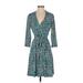 Liz Claiborne Casual Dress - A-Line V-Neck 3/4 sleeves: Teal Dresses - Women's Size Small