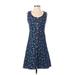 Draper James Casual Dress - A-Line Scoop Neck Sleeveless: Blue Floral Dresses - Women's Size 4