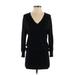 BCBGMAXAZRIA Casual Dress - Mini V-Neck Long sleeves: Black Print Dresses - Women's Size Small