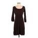Max Studio Casual Dress Scoop Neck 3/4 sleeves: Brown Solid Dresses - Women's Size X-Small
