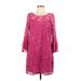 New Directions Casual Dress - Shift Scoop Neck 3/4 sleeves: Pink Print Dresses - Women's Size 10