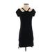Pam & Gela Casual Dress - Mini Scoop Neck Short sleeves: Black Print Dresses - New - Women's Size P