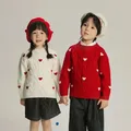 Pull Jacquard Love pour filles pull pour bébé tricots doux coréens pulls rouges pour enfants