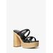 Michael Kors Corrine Leather and Straw Platform Sandal Black 8