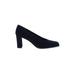 Stuart Weitzman Heels: Pumps Chunky Heel Classic Blue Print Shoes - Women's Size 8 1/2 - Almond Toe