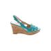 Franco Sarto Wedges: Slingback Platform Boho Chic Teal Print Shoes - Women's Size 10 - Open Toe