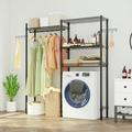 IVV Over The Washer and Dryer Storage Shelf Laundry Room Drying Rack 3 Tier Adjustable Height Shelving Bathroom Space Saving Rack with Wire Basket and 2 Hooks 57.5 L x 13.78 W x 76.4 H Black