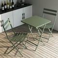 3PCs Table Chair Set Metal Foldable Bistro Set with 2 Portable Chairs Square Table Outdoor Folding Patio Bistro for Pool BBQ Camping Balcony Picnic Dark Green