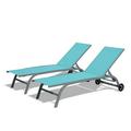 Chaise Lounge Outdoor Set of 2 Lounge Chairs for Outside with Wheels Outdoor Lounge Chairs with 5 Adjustable Position Pool Lounge Chairs for Patio Beach Poolside(Turquoise Blue 2 Lounge Chairs)