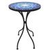 14-Inch Concrete Outdoor Side Table Round Patio End Table Coffee Table with Mosaic Pattern and Iron Frame Blue