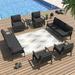 Kullavik Aluminum Outdoor Patio Furniture with Curved Armrests & Firepit Table 10 seats - Black