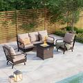Wicker Patio Conversation Set with Gas Fire Pit Table Rocking Chairs - 5Seats