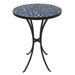 14-Inch Concrete Outdoor Side Table Round Patio End Table Coffee Table with Mosaic Pattern and Iron Frame Dark Blue