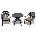 3-Piece Cast Aluminum Outdoor Dining Set with 31.5 in. Round Table and Random Color Seat Cushions