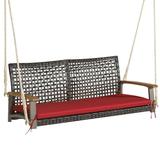 2-Person Patio Rattan Hanging Swing Chair Porch Loveseat Cushion Red