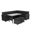 6-Piece Patio Furniture Set Outdoor Sectional Sofa with Glass Table Ottomans for Pool Backyard Lawn Gray/Black[US-Stock]