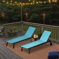 Outdoor Metal Chaise Lounge - Set of 2 with Table - N/A Blue