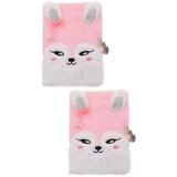 2pcs Lock Diary Fluffy Lock Notebook School Notebook Kids Lock Notebook Diary