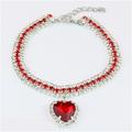 Pet Accessories Supplies Rhinestones Kitten Bling Three Row Diamond Necklace Love Pendant Cat Collar RED