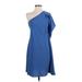 Central Park West Cocktail Dress - Mini One Shoulder Short sleeves: Blue Print Dresses - Women's Size Small