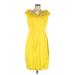 London Times Casual Dress - Sheath Tie Neck Sleeveless: Yellow Solid Dresses - Women's Size 14