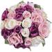 Artiflr Artificial Flowers Rose Bouquet 2 Pack Fake Flowers Silk Plastic Artificial White Roses 18 Heads Bridal Wedding Bouquet for Home Garden Party Wedding Decoration (White)Purple