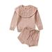 Gwiyeopda Toddler Baby Girls Long Sleeve Doll Collar Sweater with Shorts Knitted Outfit Fall Winter Clothes