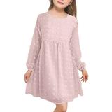 Esho 4-13Y Girls Casual Chiffon Dresses Little Girl Elegant Square Neck Party Dress Puff Sleeve Swing Dress