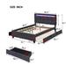 Linen Fabric Storage Bed with Pull-out Drawers, Upholstered Platform Bed with LED (RGB) Light Bars Wood Slat Support Frame