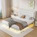 Queen Size Floating Bed Frame with Motion Activated Night Lights,Modern PU Upholstered Button Tufted Platform Bed Frame