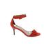 Talbots Heels: Strappy Stilleto Cocktail Party Red Print Shoes - Women's Size 7 1/2 - Open Toe