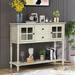 Farmhouse Wood Console Table with Bottom Shelf and Two Glass-Front Cabinets & Two Drawers for Living Room