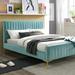 Wood and Fabric Upholstered Queen Platform Bed in Turquoise
