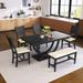 6-Piece Wood Half Round Dining Table Set Kitchen Table Set with Long Bench and 4 Dining Chairs, Modern Style