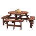 43.3'' Round Wooden Outdoor Picnic Dining Table with 4 Built-in Benches for 8 Person