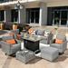 HOOOWOOO 10-piece Rattan Wicker Sectional Sofa Patio Furniture Set with Fire Pit Table