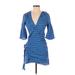 Zara Casual Dress - Wrap V-Neck 3/4 sleeves: Blue Dresses - Women's Size X-Small