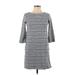 Garnet Hill Casual Dress - Shift: Gray Stripes Dresses - Women's Size 4