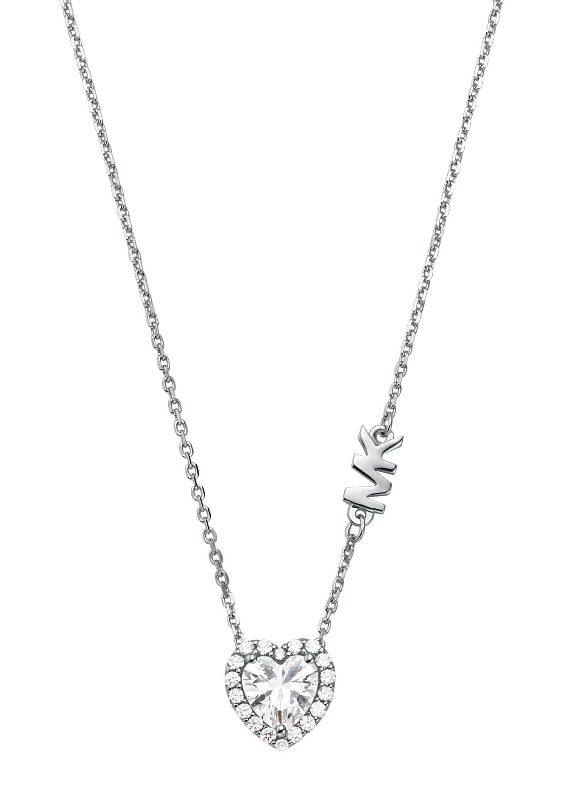 Kette mit Anhänger MICHAEL KORS "Schmuck Geschenk Silber 925 Halsschmuck PREMIUM HEART Herz", silber (silberfarben, kristallweiß), Halsketten, Damen, Silber 925 (Sterlingsilber), L: 45,5, mit Zirkonia (synth.) oder Glasstein