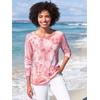 Rundhalspullover HEINE "Druck-Pullover", Damen, Gr. 38, rosa (flamingo, hellrosé, bedruckt), 60% Viskose, 40% Baumwolle, gemustert, Batikmuster, geblümt, mehrfarbig, bedruckt, Langarm, Pullover