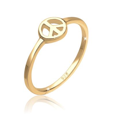 Fingerring ELLI "Peace Frieden Symbol 925 Sterling Silber" Gr. 58, gold, Fingerringe, Damen, 58mm, ohne Stein, Silber 925 (Sterlingsilber), 1.5mm Image