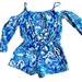 Lilly Pulitzer Bottoms | Lilly Pulitzer Candice Cold Shoulder Printed Romper Size L 8-10 | Color: Blue/White | Size: Lg