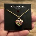 Coach Jewelry | Coach Rainbow Enamel Crystal Puffed Heart Pendant 18k/.925 Sterling Necklace | Color: Gold | Size: Necklace Measures 18” In Length