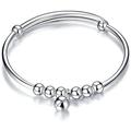 OLLiNs Silver Bracelet, 925 Sterling Silver Chain Bracelet, Women's 925 Sterling Silver Bracelet Adjustable Cuff Bracelet Hand Polished Silver Bead Bracelet Women's Silver Jewelry Birt (Single Color)