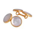 Cufflinks round natural pearl and oyster chain cufflinks double-sided mother-of-pearl cufflinks (D as shown)
